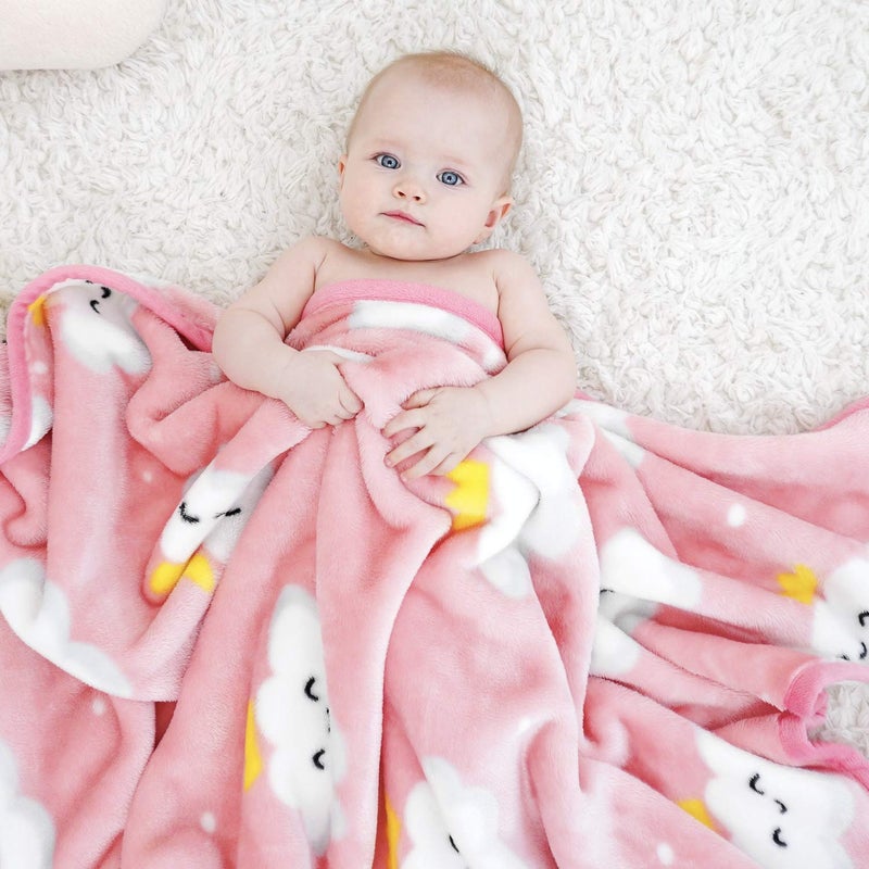 TILLYOU Toddler Flannel Blanket - Warm Cozy Baby Blanket for Boys and Girls, Smooth Cute Lightweight Blanket for Bedding Crib Stroller, 40x50 Inches, Pink Cloud - Image 2